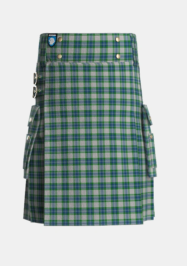 Utility_Fraser_Arisaid_Tartan_615_kilt_front_image_with_pleated_design_and_adjustable_buckles_for_men
