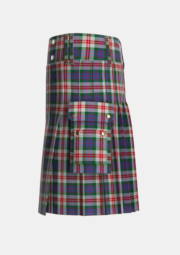 Utility_Fraser_Red_Dress_Tartan_1427_kilt_left_image_with_pleated_design_and_adjustable_buckles_for_men