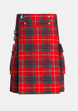 Utility_Fraser_Red_Modern_Tartan_kilt_front_image_with_pleated_design_and_adjustable_buckles_for_men