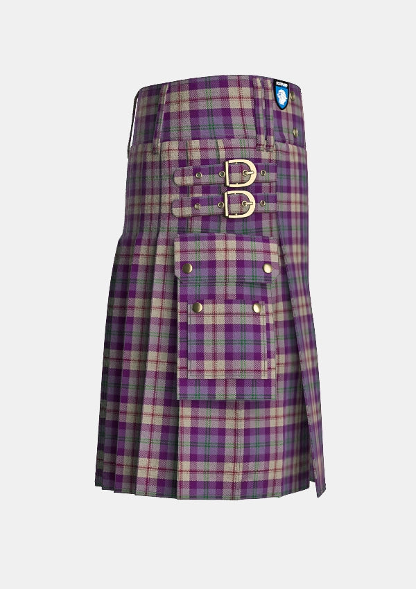 Utility_Gigha_Lilac_Tartan_7582_kilt_right_image_with_pleated_design_and_adjustable_buckles_for_men
