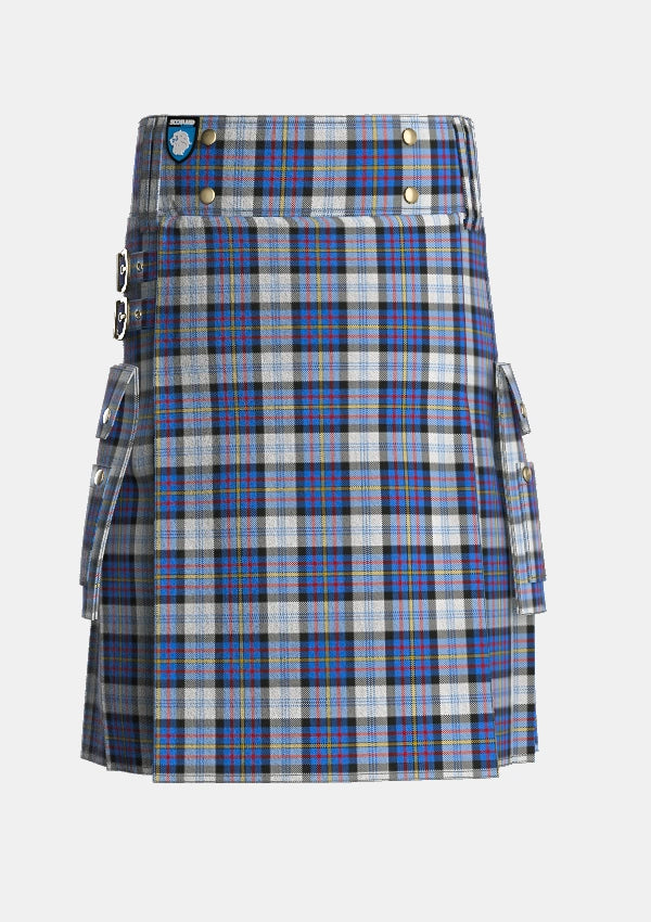 Utility_Gillies_Dress_Blue_Tartan_637_kilt_front_image_with_pleated_design_and_adjustable_buckles_for_men