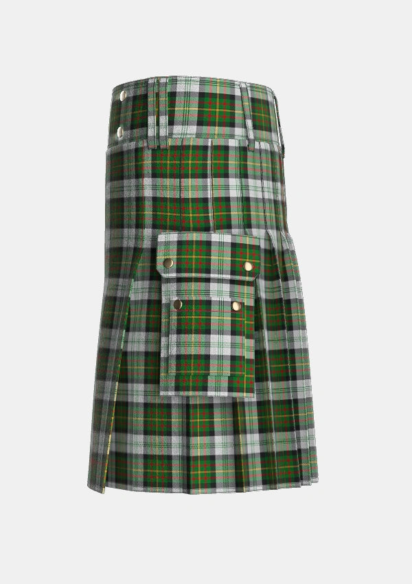 Utility_Gillies_Dress_Green_Tartan_638_kilt_left_image_with_pleated_design_and_adjustable_buckles_for_men