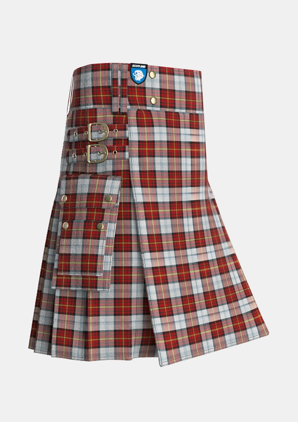 Utility_Gillies_Red_Dress_Tartan_639_kilt_side_image_with_pleated_design_and_adjustable_buckles_for_men
