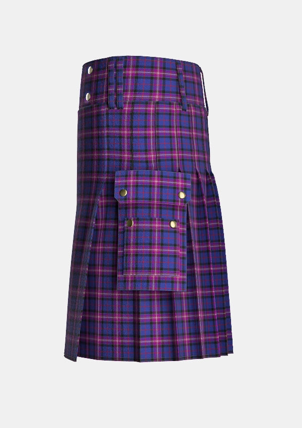 Utility_Gilmour_tartan_kilt_left_image_with_pleated_design_and_adjustable_buckles_for_men
