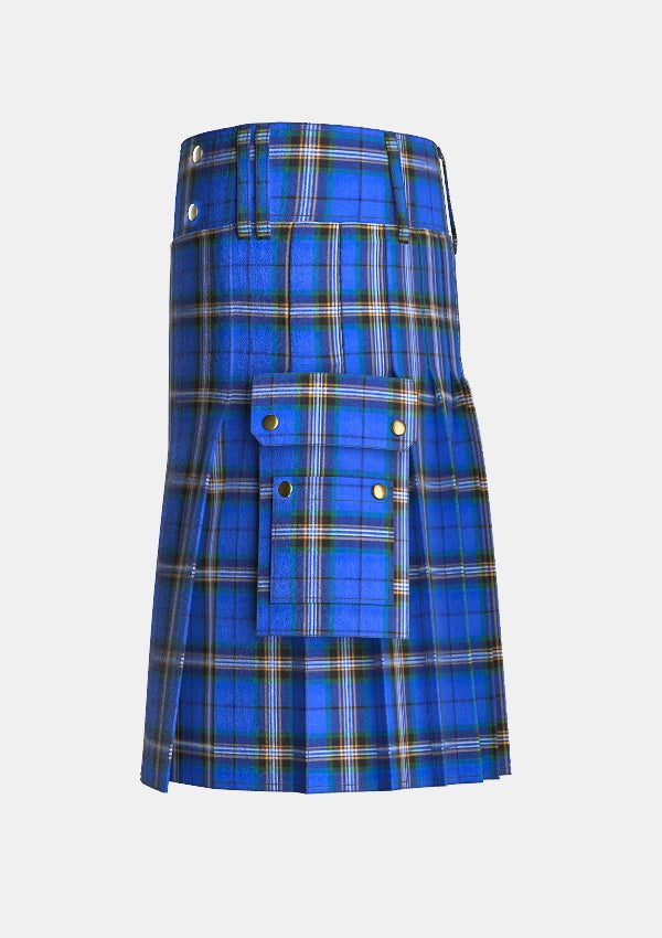 Utility_Glasgow_University_Tartan_kilt_left_image_with_pleated_design_and_adjustable_buckles_for_men
