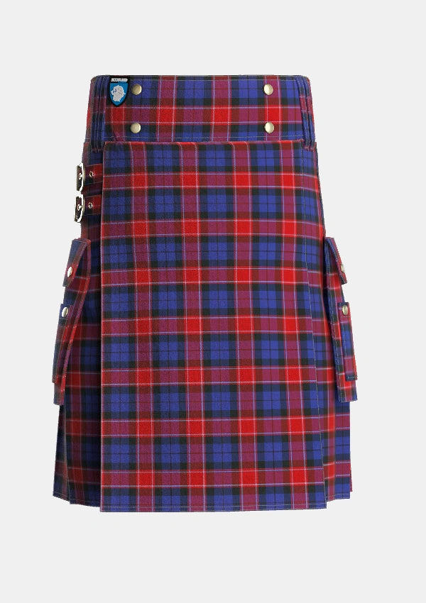Utility_Graham_of_Menteith_Red_Tartan_1053_kilt_front_image_with_pleated_design_and_adjustable_buckles_for_men