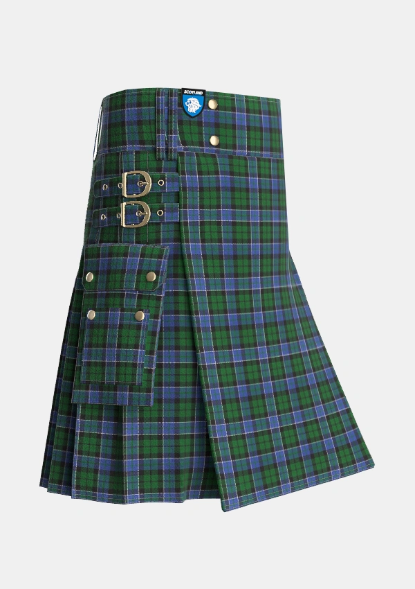 Utility_Graham_of_Montrose_Tartan_746_kilt_side_image_with_pleated_design_and_adjustable_buckles_for_men