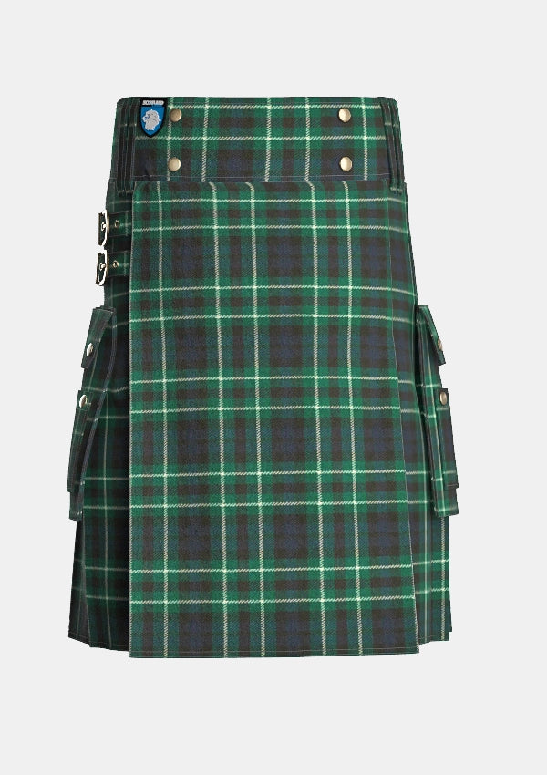 Utility_Graham_tartan_kilt_front_image_with_pleated_design_and_adjustable_buckles_for_men