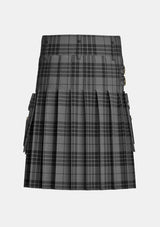Utility_Grey_Spirit_tartan_6594_kilt_back_image_with_pleated_design_and_adjustable_buckles_for_men