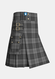 Utility_Grey_Spirit_tartan_6594_kilt_side_image_with_pleated_design_and_adjustable_buckles_for_men