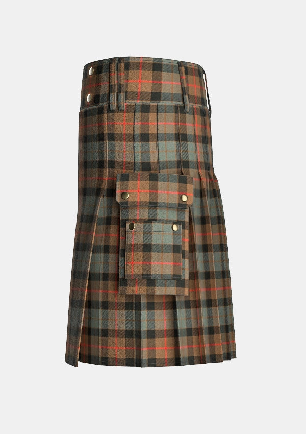 Utility_Gunn_Weathered_Tartan_kilt_left_image_with_pleated_design_and_adjustable_buckles_for_men
