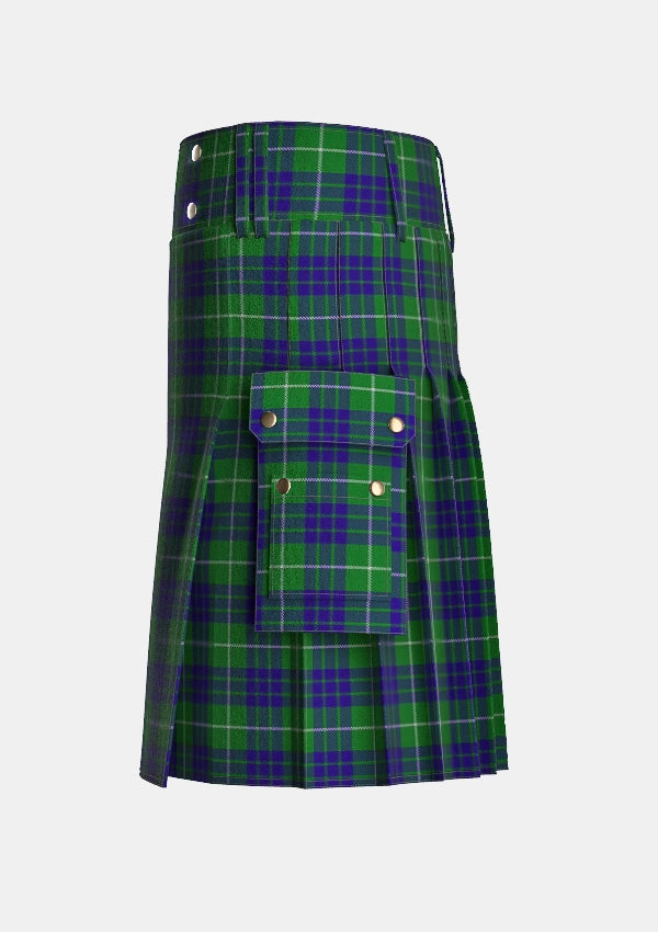 Utility_Hamilton_Green_Hunting_Tartan_139_kilt_left_image_with_pleated_design_and_adjustable_buckles_for_men