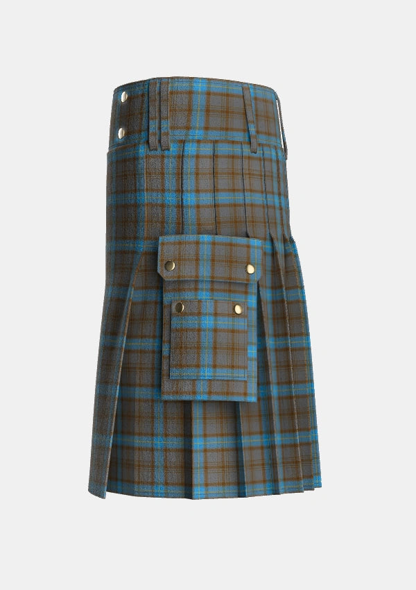 Utility_Hanna_of_Leith_yellow_line_Tartan_5144_kilt_left_image_with_pleated_design_and_adjustable_buckles_for_men