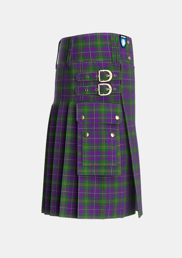 Utility_Hay_of_Megginch_Tartan_13994_kilt_right_image_with_pleated_design_and_adjustable_buckles_for_men