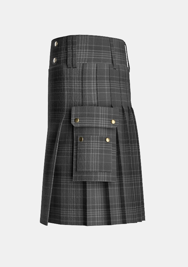 Utility_Hebridean_Cairn_Tartan_6822_kilt_left_image_with_pleated_design_and_adjustable_buckles_for_men