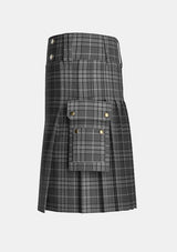 Utility_Hebridean_Granite_tartan_6821_kilt_left_image_with_pleated_design_and_adjustable_buckles_for_men