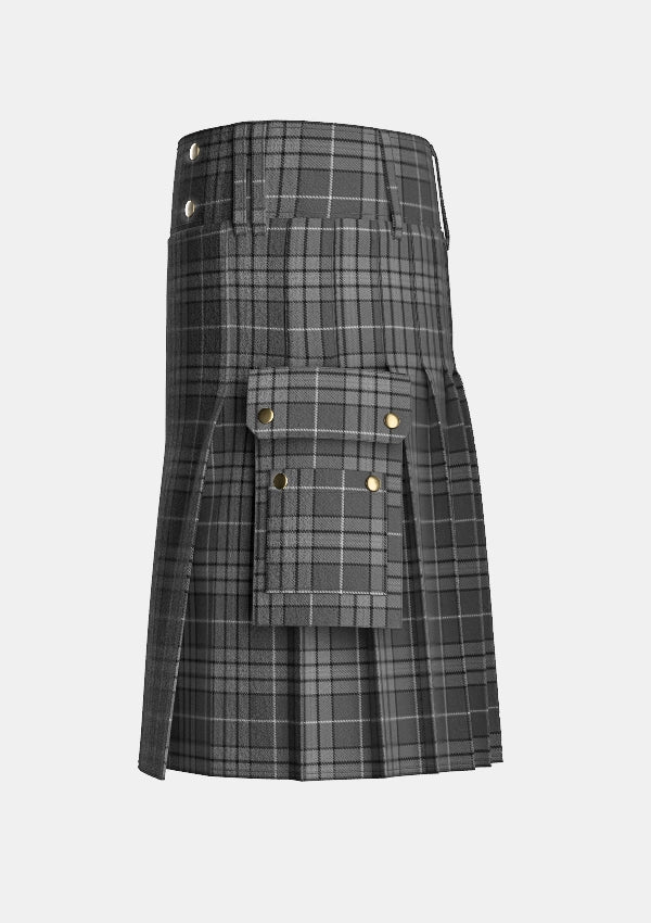 Utility_Hebridean_Granite_tartan_6821_kilt_left_image_with_pleated_design_and_adjustable_buckles_for_men