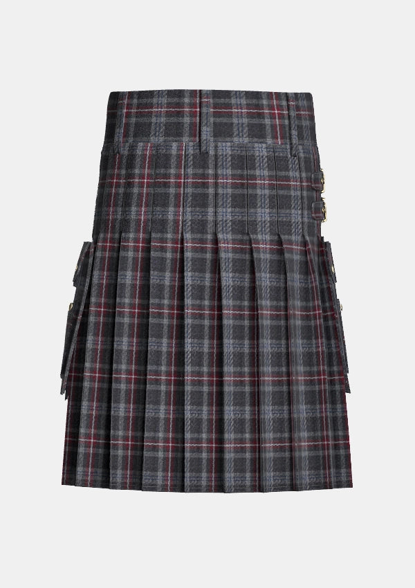 Utility_Hebridean_Heather_tartan_kilt_back_image_with_pleated_design_and_adjustable_buckles_for_men