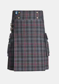 Utility_Hebridean_Heather_tartan_kilt_front_image_with_pleated_design_and_adjustable_buckles_for_men