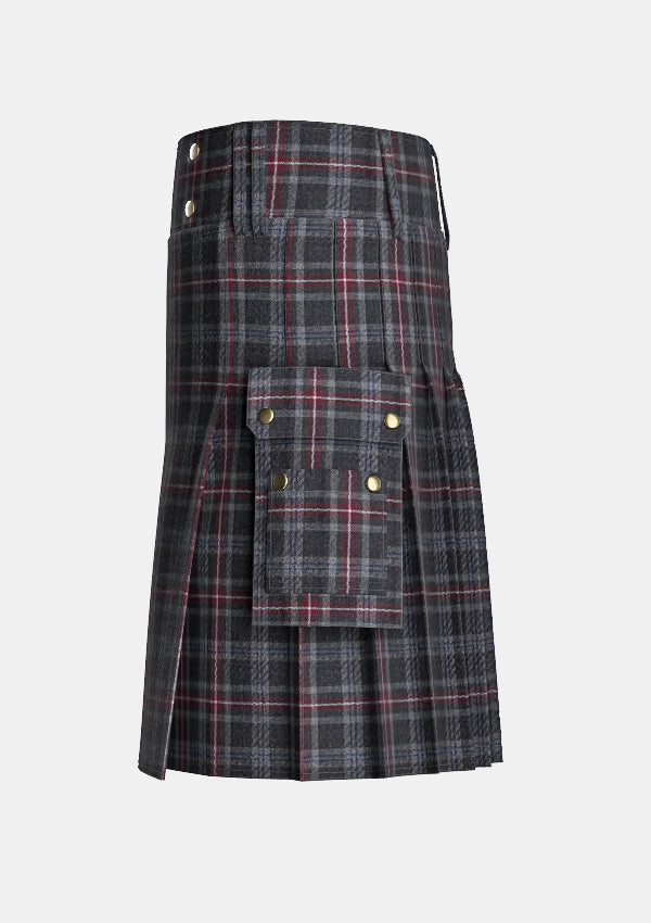 Utility_Hebridean_Heather_tartan_kilt_left_image_with_pleated_design_and_adjustable_buckles_for_men