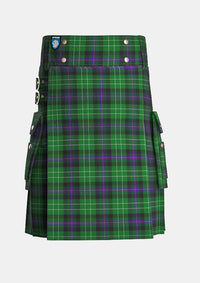 Utility_Hibs_tartan_kilt_front_image_with_pleated_design_and_adjustable_buckles_for_men
