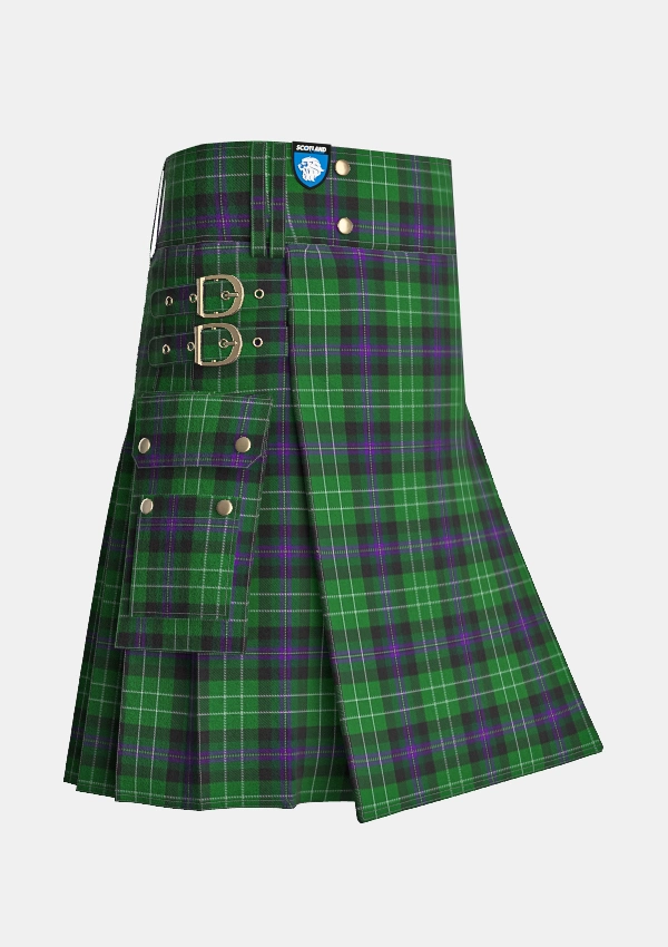 Utility_Hibs_tartan_kilt_side_image_with_pleated_design_and_adjustable_buckles_for_men