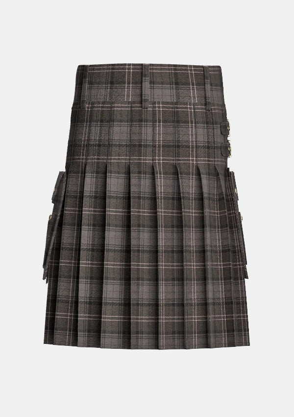 Utility_Highland_Granite_tartan_6499_kilt_back_image_with_pleated_design_and_adjustable_buckles_for_men