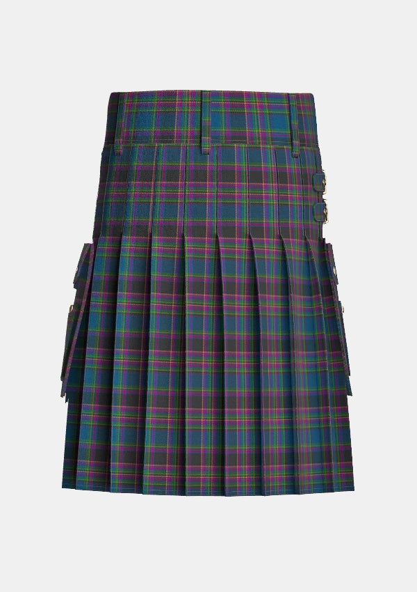 Utility_Highland_Mist_Tartan_4585_kilt_back_image_with_pleated_design_and_adjustable_buckles_for_men