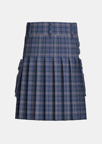 Utility_Highland_Sky_tartan_6825_kilt_back_image_with_pleated_design_and_adjustable_buckles_for_men