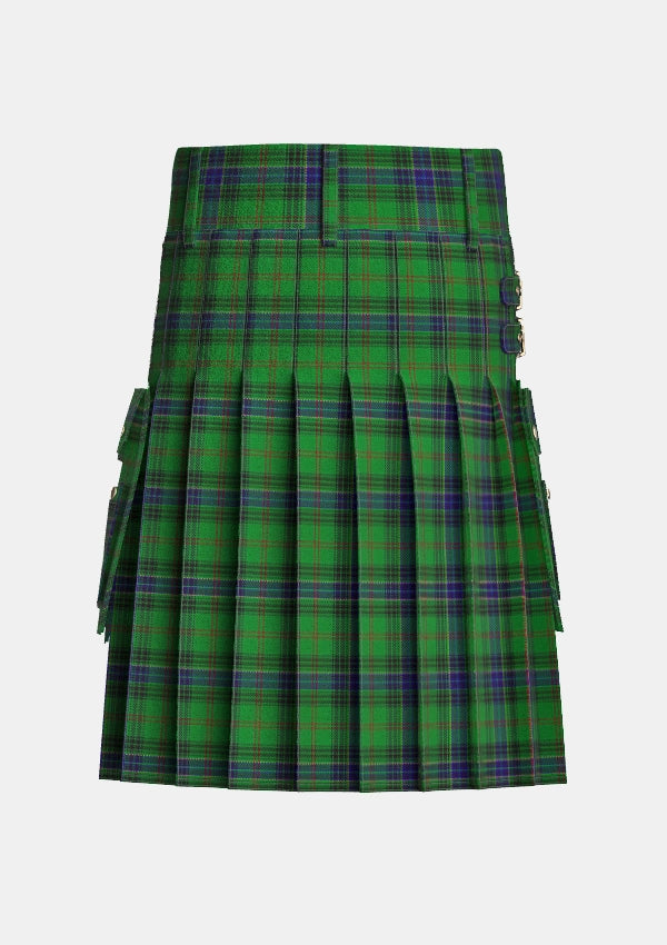 Utility_Hislop_Hunting_Tartan_3847_kilt_back_image_with_pleated_design_and_adjustable_buckles_for_men