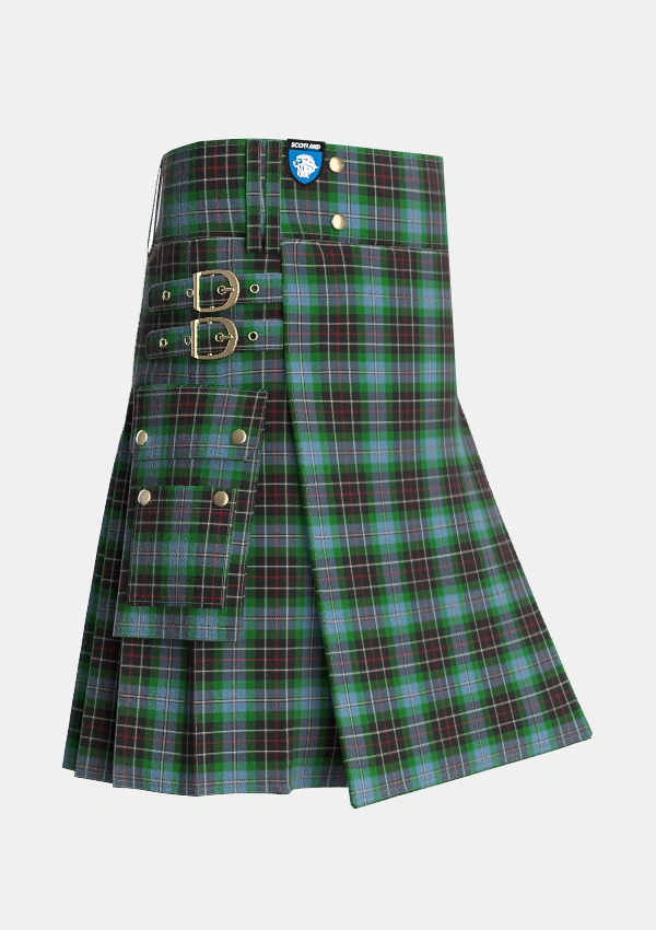 Utility_Hislop_Hyslop_Hunting_Tartan_2137_kilt_side_image_with_pleated_design_and_adjustable_buckles_for_men
