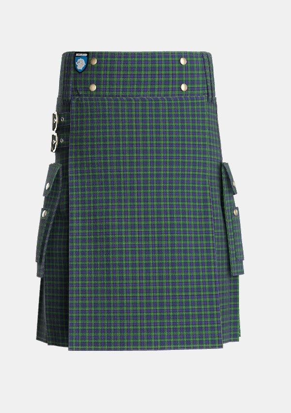 Utility_Hogarth_of_Firhill_Tartan_198_kilt_front_image_with_pleated_design_and_adjustable_buckles_for_men