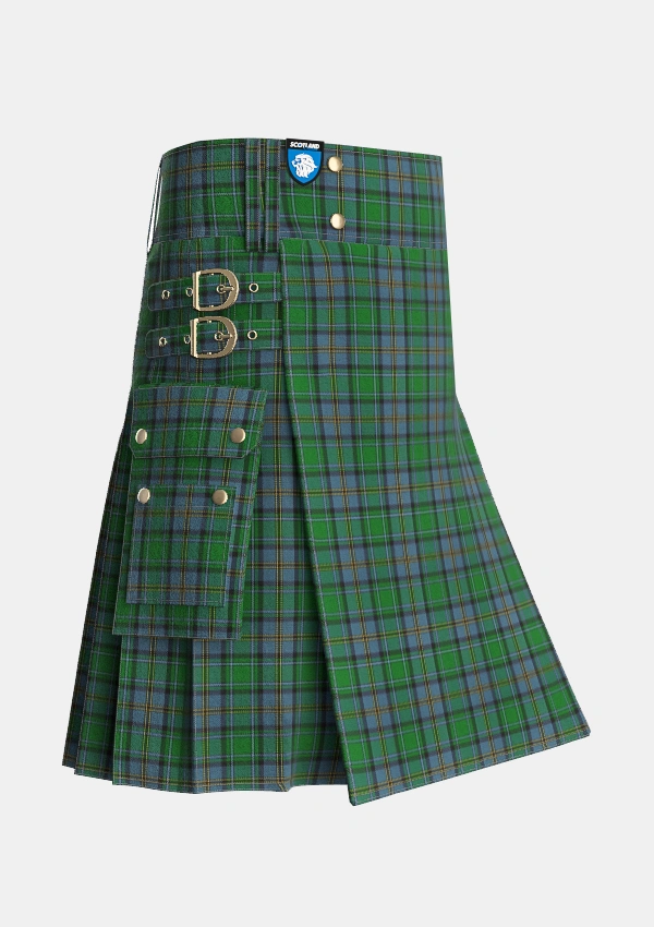 Utility_Hope_Vere_Lochcarron_Tartan_7736_kilt_side_image_with_pleated_design_and_adjustable_buckles_for_men