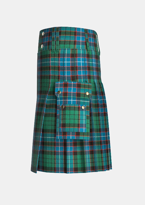 Utility_Hunter_tartan_kilt_left_image_with_pleated_design_and_adjustable_buckles_for_men
