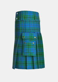 Utility_Hutton_Ancient_Tartan_kilt_left_image_with_pleated_design_and_adjustable_buckles_for_men