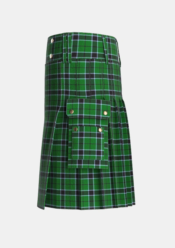 Utility_Innes_Hunting_Tartan_368_kilt_left_image_with_pleated_design_and_adjustable_buckles_for_men