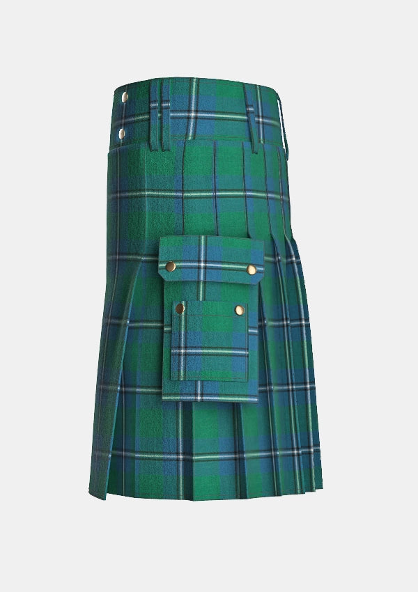 Utility_Irvine_tartan_kilt_left_image_with_pleated_design_and_adjustable_buckles_for_men