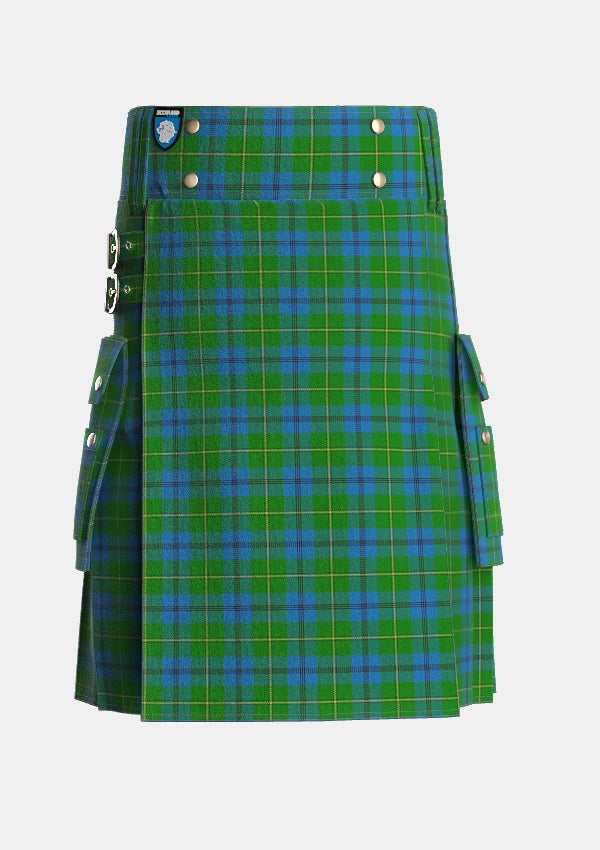 Utility_Johnston_Johnstone_Tartan_1063_kilt_front_image_with_pleated_design_and_adjustable_buckles_for_men