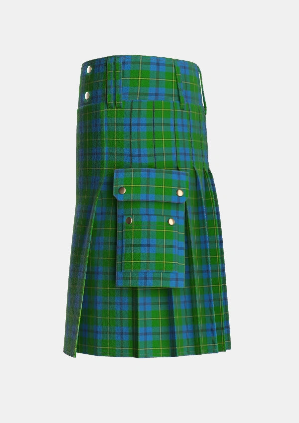 Utility_Johnston_Johnstone_Tartan_1063_kilt_left_image_with_pleated_design_and_adjustable_buckles_for_men