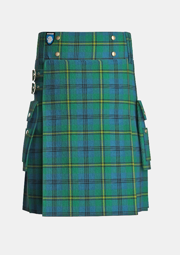 Utility_Johnston_tartan_kilt_front_image_with_pleated_design_and_adjustable_buckles_for_men