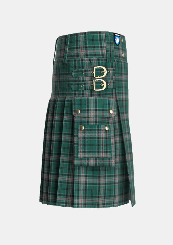 Utility_Kelly_of_Sleat_Hunting_Tartan_3871_kilt_right_image_with_pleated_design_and_adjustable_buckles_for_men
