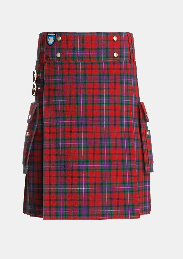 Utility_Kelly_of_Sleat_Red_Tartan_3845_kilt_front_image_with_pleated_design_and_adjustable_buckles_for_men