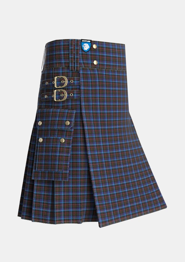 Utility_Kennedy_Irish_Tartan_1059_kilt_side_image_with_pleated_design_and_adjustable_buckles_for_men