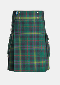 Utility_Kennedy_tartan_kilt_front_image_with_pleated_design_and_adjustable_buckles_for_men