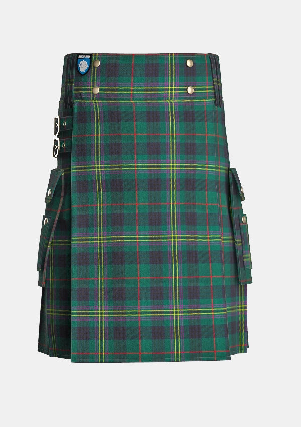 Utility_Kennedy_tartan_kilt_front_image_with_pleated_design_and_adjustable_buckles_for_men