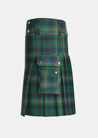 Utility_Kennedy_tartan_kilt_left_image_with_pleated_design_and_adjustable_buckles_for_men