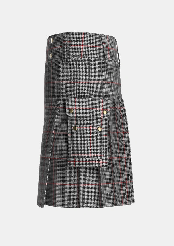 Utility_Kerr_Shepherds_Plaid_Tartan_3936_kilt_left_image_with_pleated_design_and_adjustable_buckles_for_men