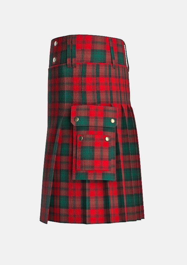 Utility_Kerr_tartan_kilt_left_image_with_pleated_design_and_adjustable_buckles_for_men