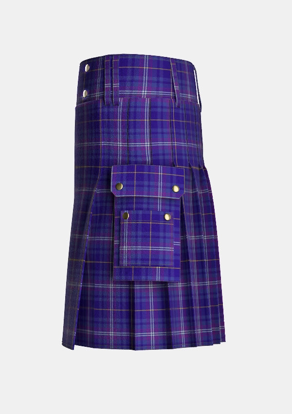 Utility_Kilmarnock_Football_Club_Tartan_6597_kilt_left_image_with_pleated_design_and_adjustable_buckles_for_men