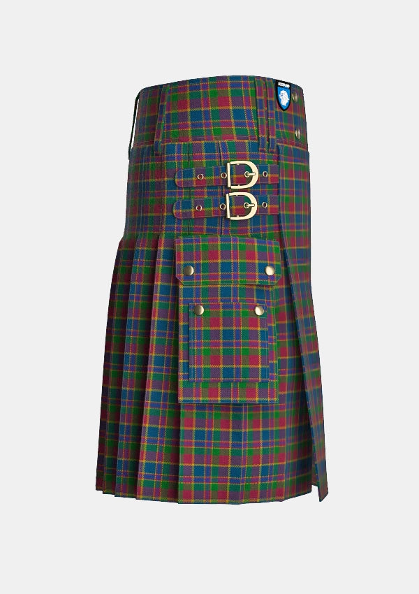 Utility_Land_s_End_Maroon_Tartan_2578_kilt_right_image_with_pleated_design_and_adjustable_buckles_for_men
